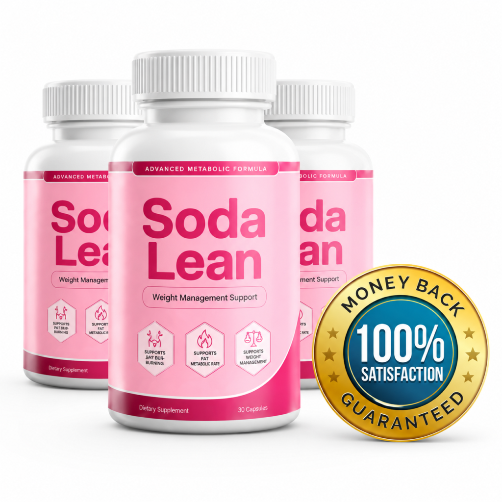 SodaLean bottles with money-back guarantee badge